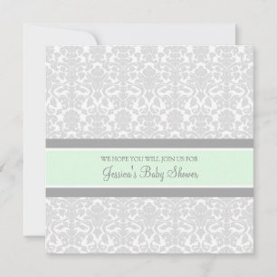 Einladungen zu Minz-Grau-Damast-Babydusche