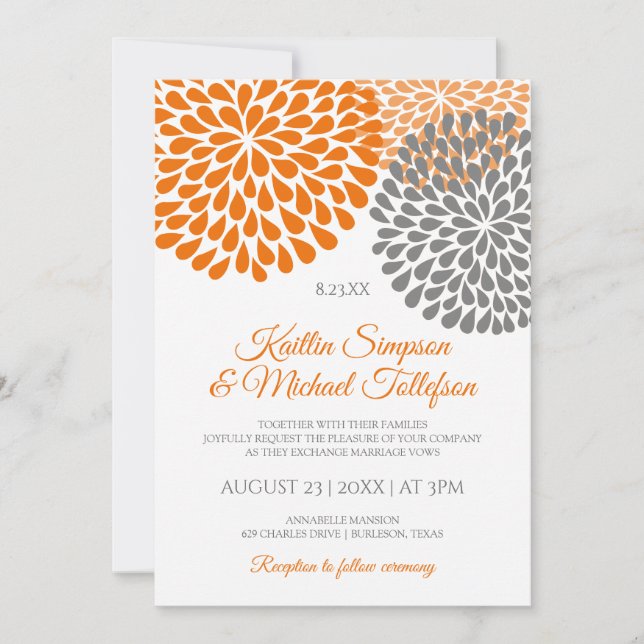 Einladungen zu Orange & Gray Hochzeiten | Floral & (Vorderseite)