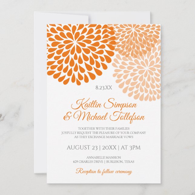 Einladungen zu Orange & Peach Hochzeiten | Floral  (Vorderseite)