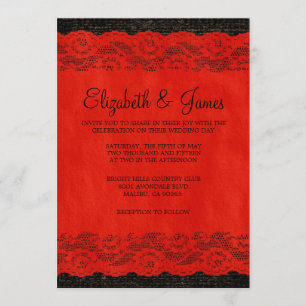 Einladungen zu Red & Black Rustic Lace Wedding