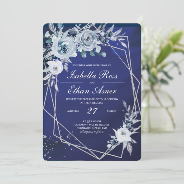 Einladungen zu Royal Blue und Silver Wedding (Stehend Vorderseite)