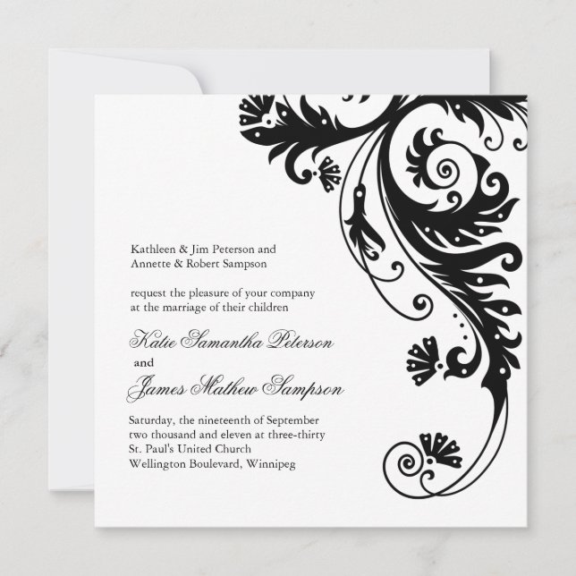 Einladungen zu Schwarz-Weiß-Hochzeiten (Vorderseite)