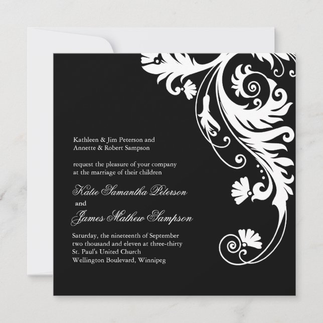 Einladungen zu Schwarz-Weiß-Hochzeiten (Vorderseite)