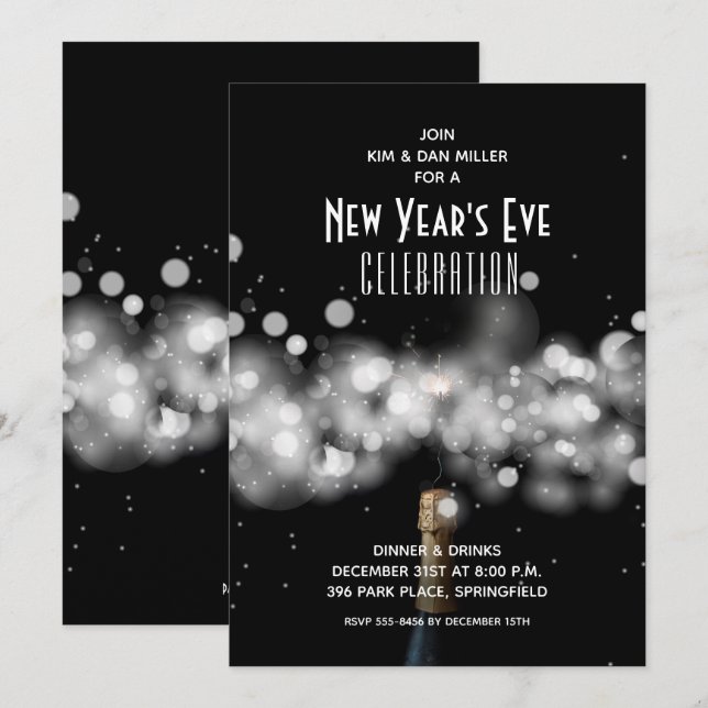 Einladungen zu Silvester Champagne Sparkler (Vorne/Hinten)