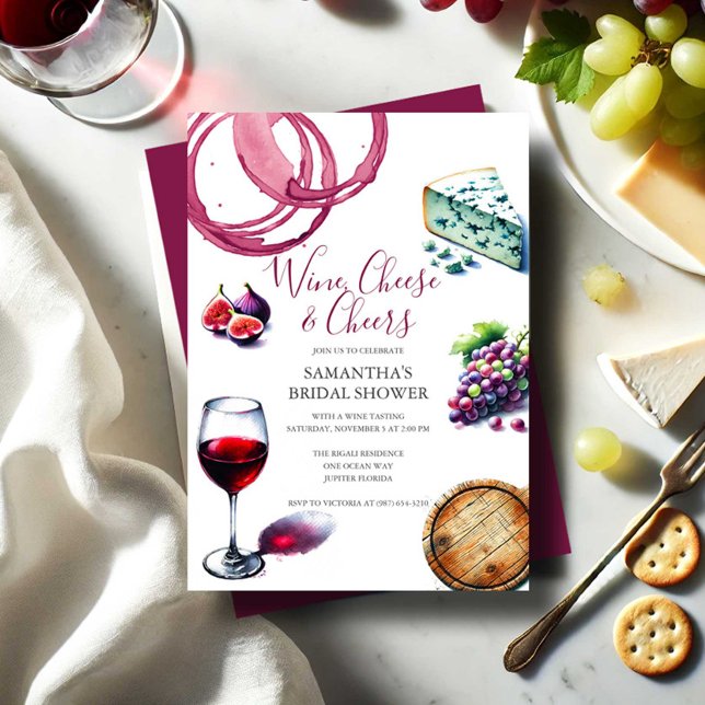 Einladungen zu Wein und Käse (Bridal shower invitations wine & cheese tasting watercolor charcuterie design Victoria Grigaliunas )