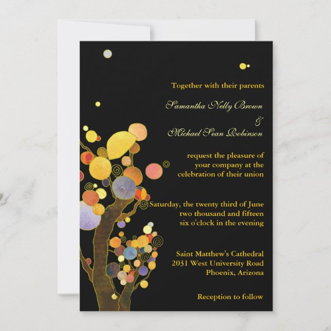 Einladungen zu Whimsical Trees Black Wedding (Vorderseite)