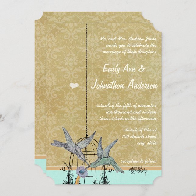 Einladungen zu Whimsical Vintag Bird Cage Wedding (Vorne/Hinten)