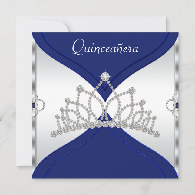 Einladungen zu White and Royal Blue Quinceanera (Vorderseite)