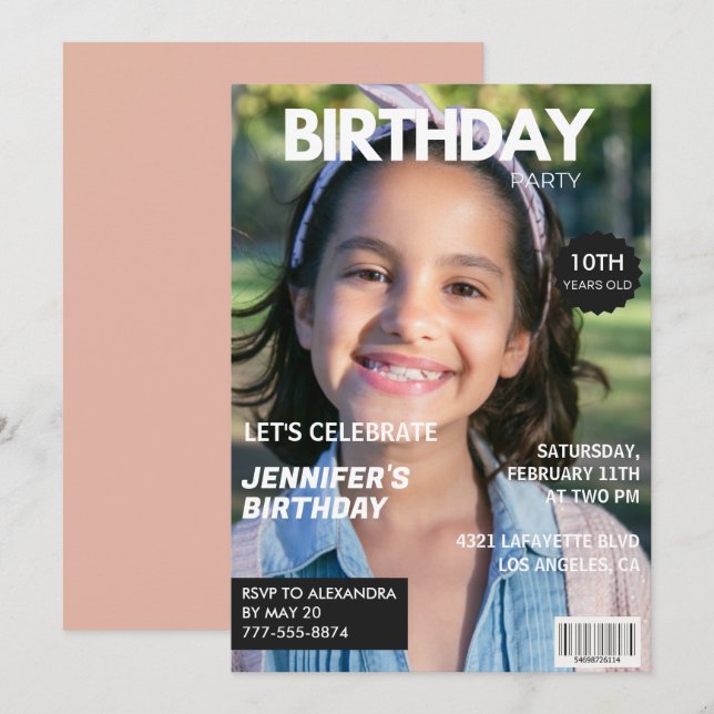 Einladungen zum 10. Geburtstag Girl Magazine Cover (Vorne/Hinten)