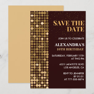 Einladungen zum 10. Geburtstag Save the Date Gold