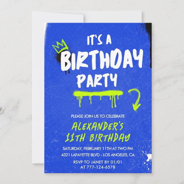 Einladungen zum 11. Geburtstag Boy Graffiti Spray (Vorderseite)