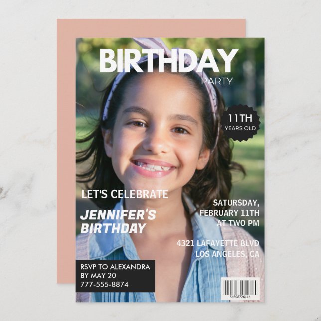 Einladungen zum 11. Geburtstag Girl Magazine Cover (Vorne/Hinten)