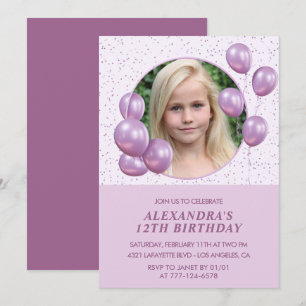 Einladungen zum 12. Geburtstag Ballons Foto Lila