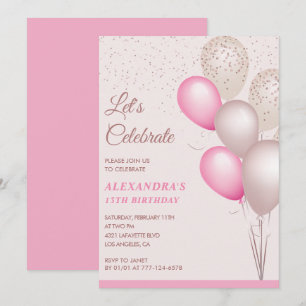 Einladungen zum 13. Geburtstag Luftballons Rosa Ko