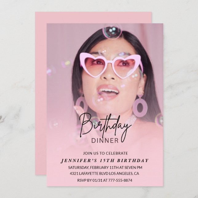 Einladungen zum 15. Geburtstag Geburtstag Abendess (Vorne/Hinten)