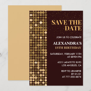 Einladungen zum 15. Geburtstag Save the Date Gold