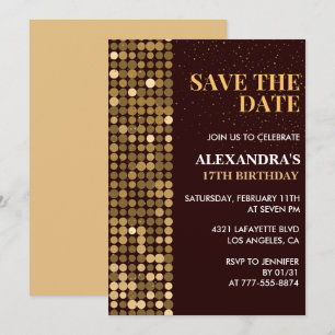 Einladungen zum 17. Geburtstag Save the Date Gold