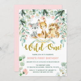 Einladungen zum 1. Geburtstag | Rosa Jungle Babys