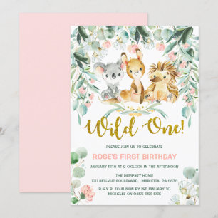 Einladungen zum 1. Geburtstag   Rosa Jungle Babys
