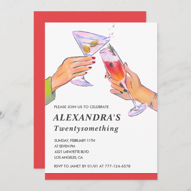 Einladungen zum 21. Geburtstag Cocktail Fun Party (Vorne/Hinten)