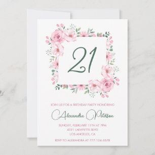 Einladungen zum 21. Geburtstag Floral Elegant Pink