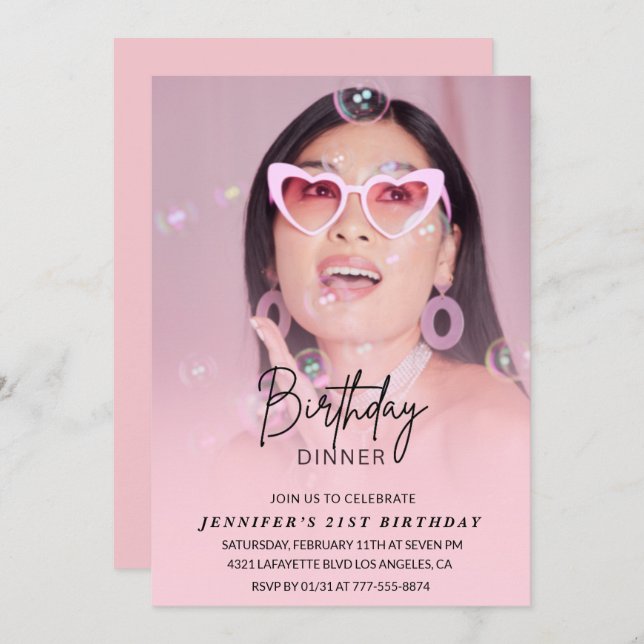 Einladungen zum 21. Geburtstag Geburtstag Abendess (Vorne/Hinten)