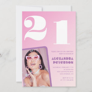 Einladungen zum 21. Geburtstag Retro Rosa Foto