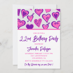 Einladungen zum 22. Geburtstag Glam Pink Heart