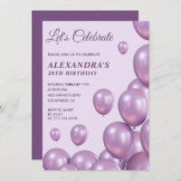 Einladungen zum 26. Geburtstag Balloons Chic Lila