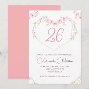 Einladungen zum 26. Geburtstag Boho Floral Rosa