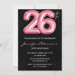 Einladungen zum 26. Geburtstag Pink Balloon Glam B