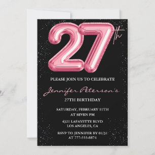 Einladungen zum 27. Geburtstag Pink Balloon Glam S