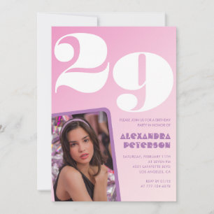 Einladungen zum 29. Geburtstag Pink Retro-Foto
