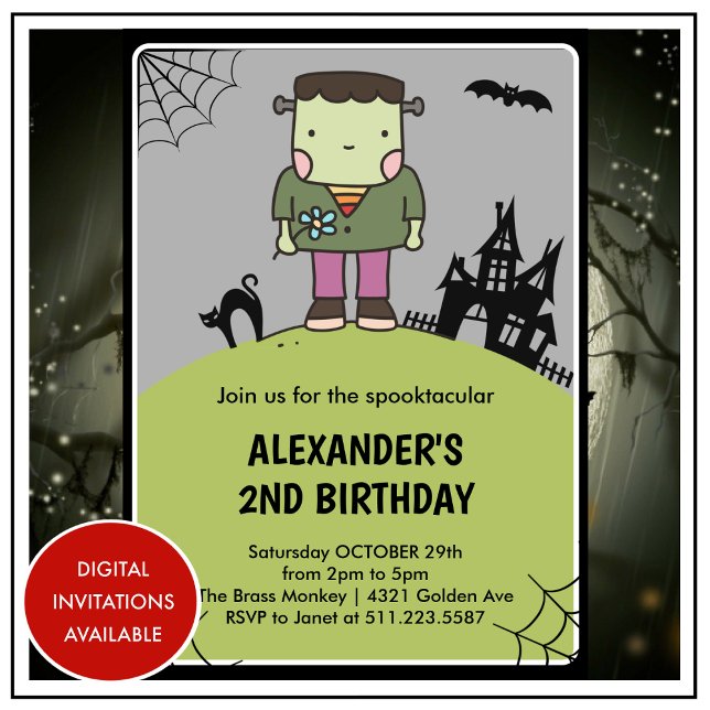 Einladungen zum 2. Geburtstag niedliches Monster (halloween-2nd-birthday-invitations-cute-spooktacular-1)