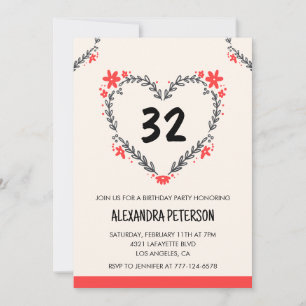 Einladungen zum 32. Geburtstag für sie floral Herz