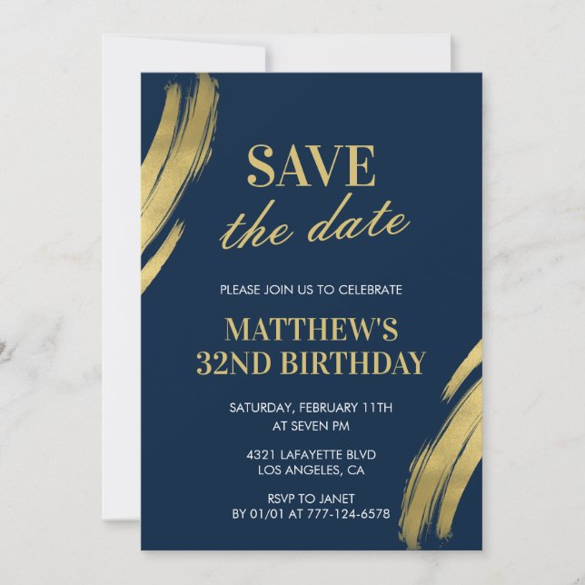Einladungen zum 32. Geburtstag Save the Date Navy  (Vorderseite)