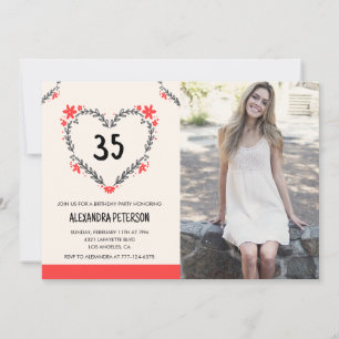 Einladungen zum 35. Geburtstag Blumenherz