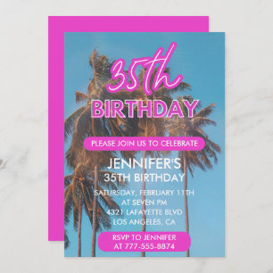 Einladungen zum 35. Geburtstag Pink Tropical Palm 