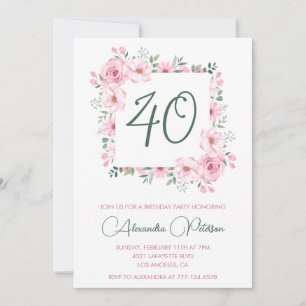 Einladungen zum 40. Geburtstag Floral Elegant Rosa