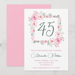 Einladungen zum 45. Geburtstag Floral Elegant Rosa