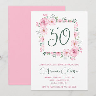 Einladungen zum 50. Geburtstag Floral Elegant Pink
