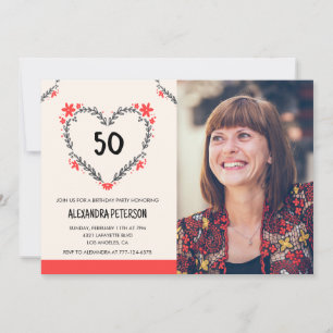 Einladungen zum 50. Geburtstag für sie Florales He