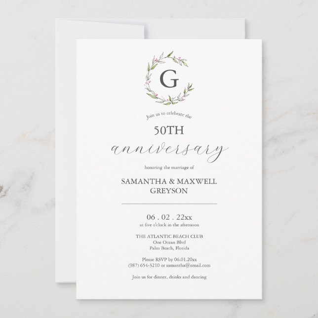 Einladungen zum 50. Hochzeitstag Botanicals (Vorderseite)