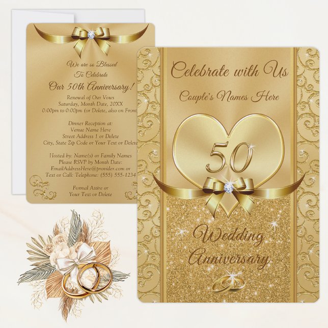 Einladungen zum 50. Jahrestag der Hochzeit (50th wedding anniversary invitations personalized. 50th anniversary renewal of vows invitatitations.)