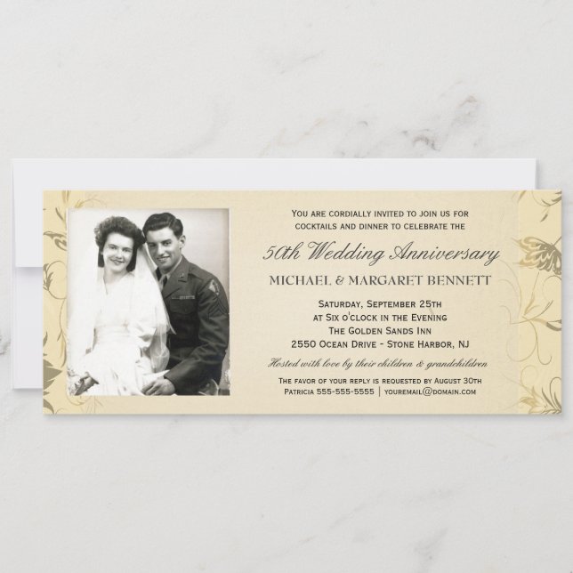 Einladungen zum 50. Jubiläum - Viktorianische Blüt (Vorderseite)