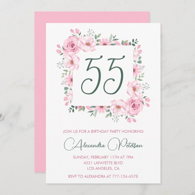 Einladungen zum 55. Geburtstag Floral Elegant Pink