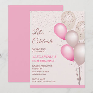 Einladungen zum 56. Geburtstag Pink Balloons Confe