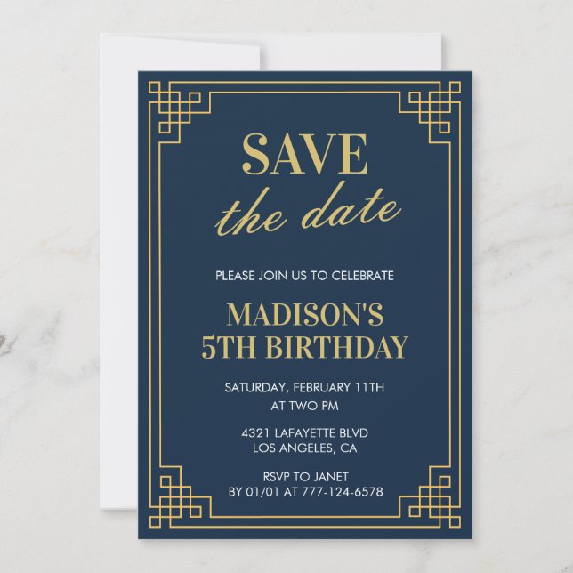 Einladungen zum 5. Geburtstag Mädchen Save the Dat (Vorderseite)