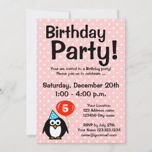 Einladungen zum 5. Geburtstag mit lustigem Pinguin