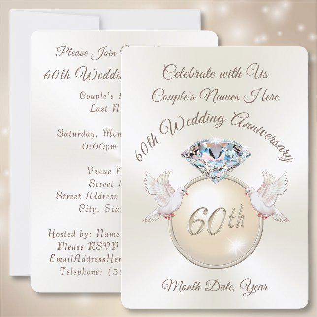 Einladungen zum 60. Hochzeitstag von Diamond (60th wedding anniversary invitation cards. Diamond anniversary. 60th anniversary party supplies. )